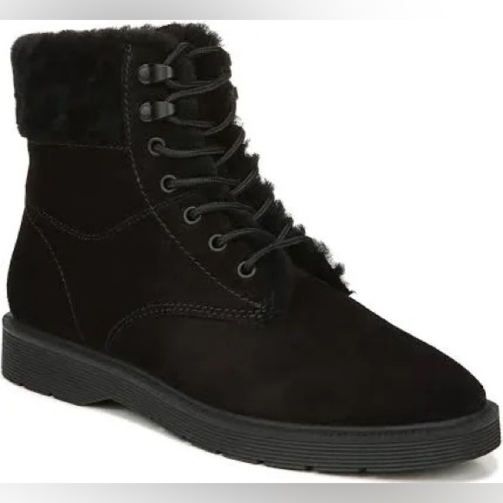 NEW $350 Vince Hayes 2 Black Suede Shearling Combat Boots 6.5 US